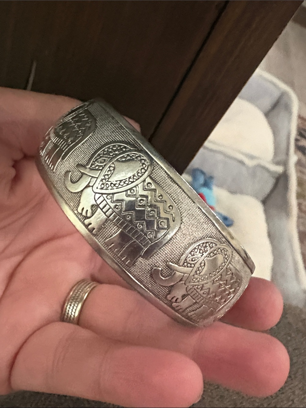 Vintage Antique Bracelet Silver HandcraftThai Elephant Carving Bangle